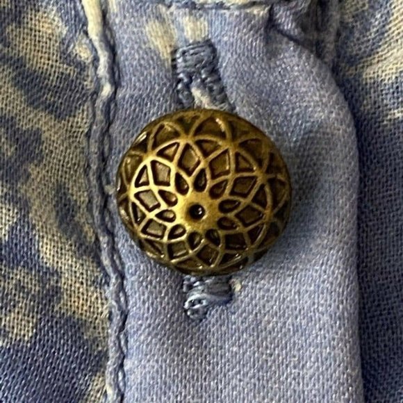 Lucky Brand Blue Ikat Maxi Dress Small Sleeveless Ruffle Bottom Buttons - Picture 8 of 12